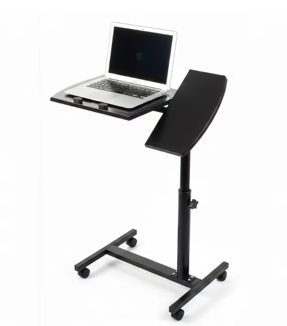 6/bax-Suport reglabil pentru laptop cu roti si frane, birou mobil, inaltime si unghi ajustabile, suport ergonomic pentru lucru in sezut sau in picioare, cu doua blaturi