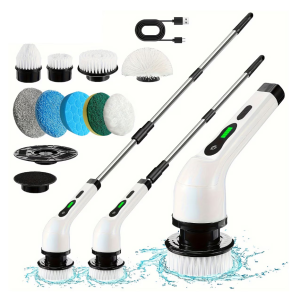 Perie electrica rotativa pentru curatare, eficienta fara efort, maner extensibil, baterie reincarcabila si functionalitate fara fir pana la 2H, Curatare Baie, Cada, Gresie, 9 capete detasabile, Alb Negru, Mop electric 25 w La retea 5 ml