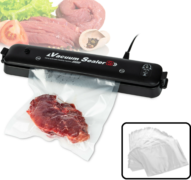 40/bax Aparat de vidat alimente, automat, negru, 90w + 10 pungi pentru vidat