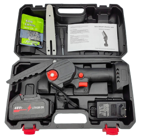 10/bax-Mini Fierastrau Electric GREATON, Portabil, De Mana, Maner Egonomic, Acumulator Reincarcabil, Trusa Transport, Lant Si Sina Ghidaj 6 Inch, Negru