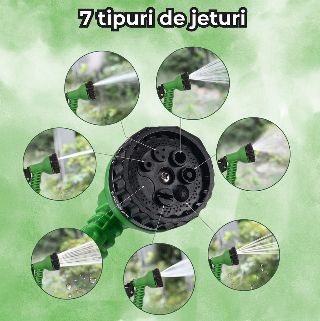 Furtun Extensibil Gradina 30m | 3X Expandabil | Pistol 7 Functii | Usor si Rezistent | Verde - imagine 3