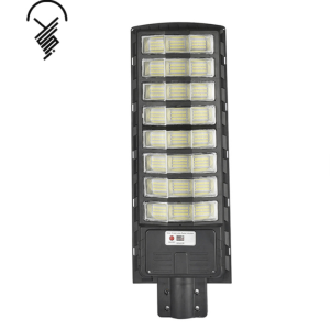 Lampă LED solară de 1000W, ideală pentru iluminat exterior. Oferă lumină puternică, consum zero de energie electrică și funcționează automat datorită senzorului de mișcare și luminii ambientale. Rezistentă la apă și intemperii, ușor de montat.