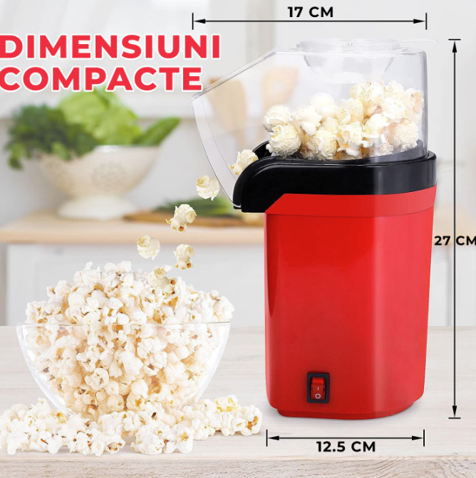 Aparat cu Aer Cald de facut Popcorn, Gata in max. 3 min, 1200W, Recipient dozator Boabe, Rosu - imagine 4