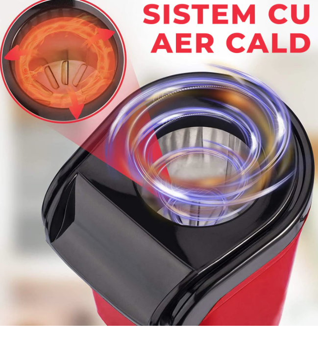 Aparat cu Aer Cald de facut Popcorn, Gata in max. 3 min, 1200W, Recipient dozator Boabe, Rosu - imagine 2
