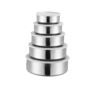 Set 5 caserole din inox prevazute cu capace din plastic transparent