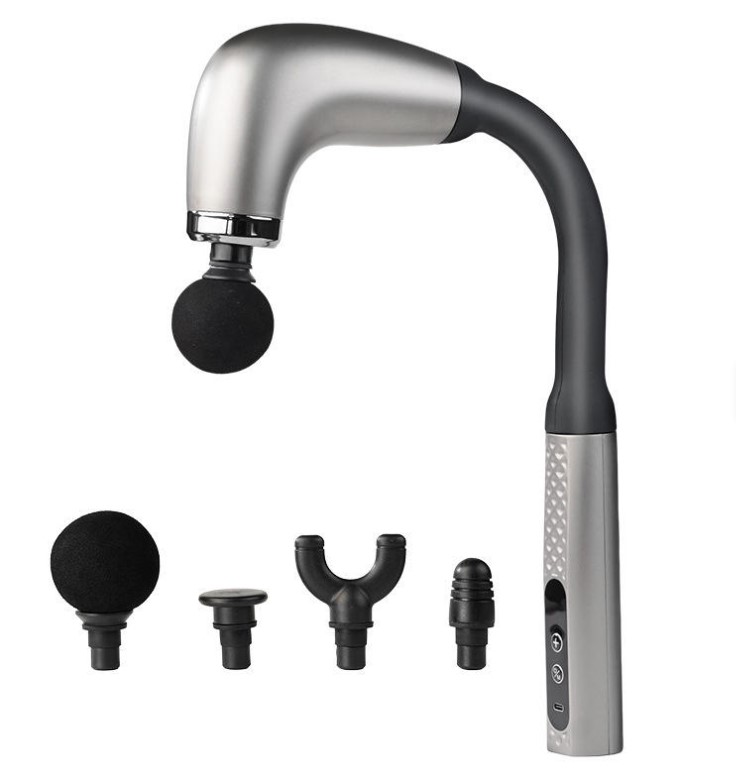 Aparat de Masaj Premium, tip Pistol cu Maner Extins, 4 Capete Interschimbabile, 9 viteze
