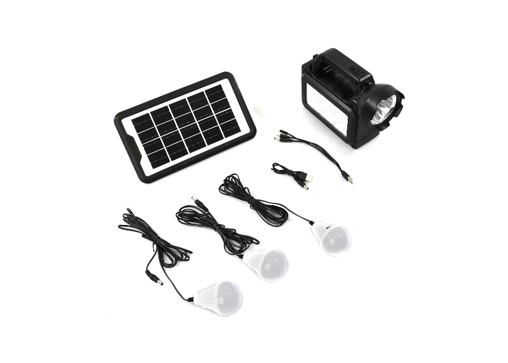 Sistem de iluminat solar ,3 becuri, lanterna, 24W, USB,