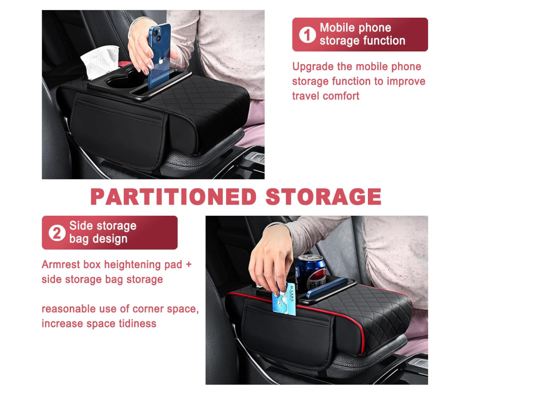 Cutie de depozitare pentru cotieră 4 in 1, organizator pentru consolă centrală din piele,cu pernă pentru mașină. - imagine 3