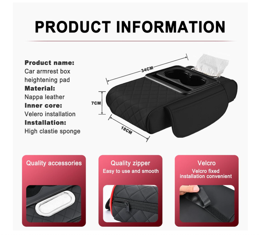 Cutie de depozitare pentru cotieră 4 in 1, organizator pentru consolă centrală din piele,cu pernă pentru mașină. - imagine 2