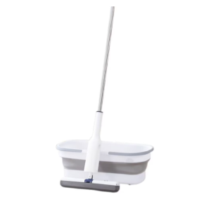 Set mop cu galeata pliabila si stoarcere usoara – gri, 32 cm, maner telescopic 140 cm, sistem cu roti si mecanism dublu