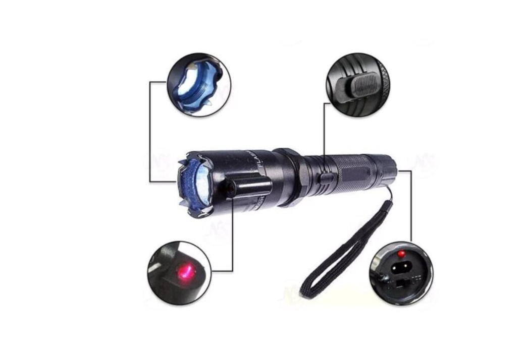 Lanterna LED 3 in 1 profesionala, Electrosoc si Laser, Carcasa din Aluminiu, Acumulator Incorporat, Rezistenta la Praf si Socuri, Compacta, Negru - imagine 4
