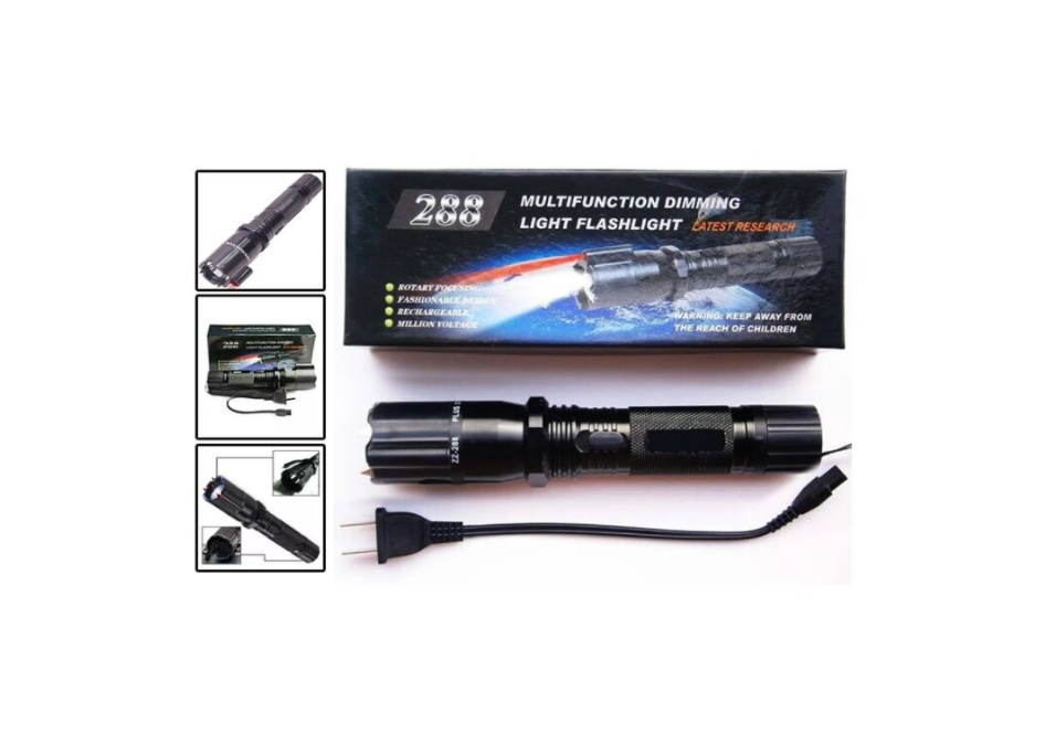 Lanterna LED 3 in 1 profesionala, Electrosoc si Laser, Carcasa din Aluminiu, Acumulator Incorporat, Rezistenta la Praf si Socuri, Compacta, Negru - imagine 3