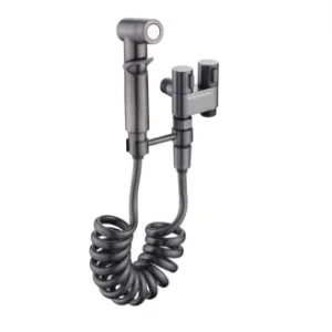 Set de dus de tip bideu cu pulverizator de apa din alama pentru toaleta, economizor de spatiu, cu control dual, evacuare cu unul in doua, supapa unghi