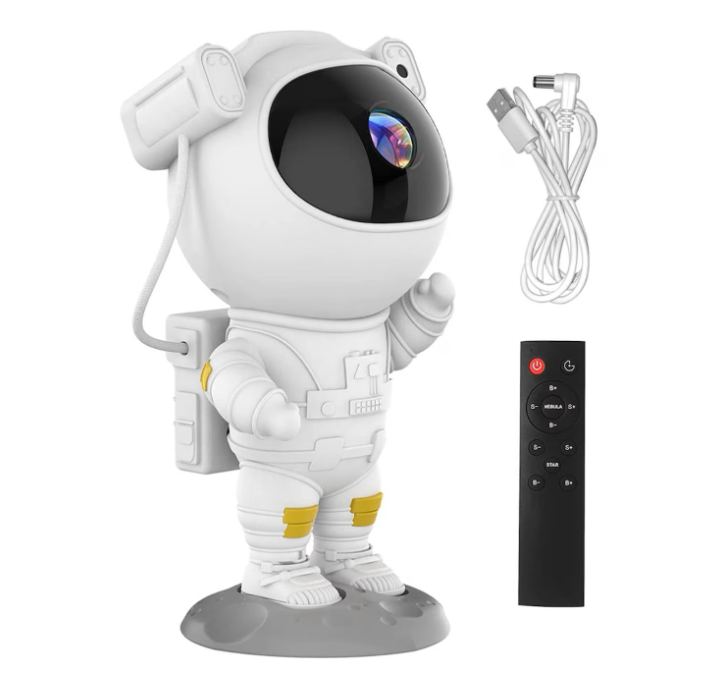 Proiector de Stele Astronaut, Lampa de Veghe cu 17 filme, Transforma camera copilului intr-o excursie printre stele, Reglare 360 de grade, LED, Telecomanda, Alb, ENGROSS