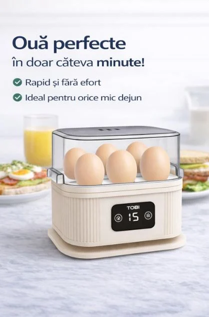 Fierbator oua electric TOBI TB-972, 6 oua, oprire automata, 3 niveluri de fierbere, 200W, crem, ENGROSS - imagine 2