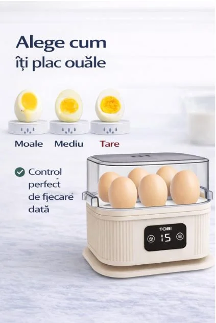 Fierbator oua electric TOBI TB-972, 6 oua, oprire automata, 3 niveluri de fierbere, 200W, crem, ENGROSS - imagine 3