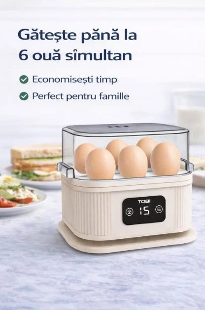 Fierbator oua electric TOBI TB-972, 6 oua, oprire automata, 3 niveluri de fierbere, 200W, crem, ENGROSS - imagine 4