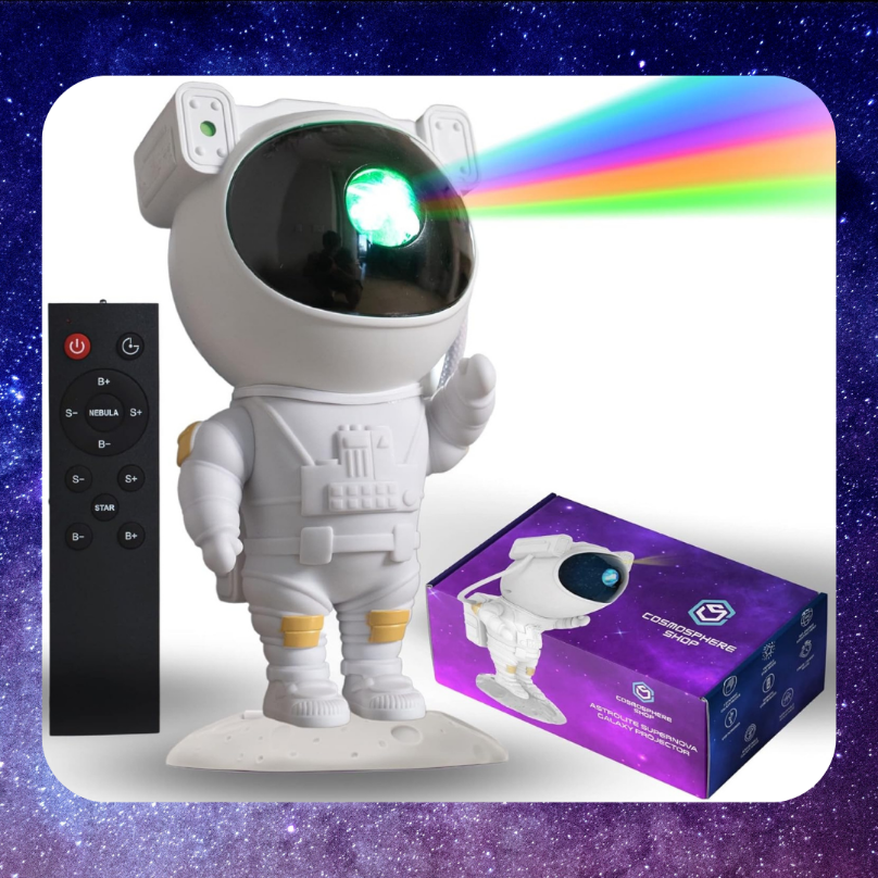 Proiector de Stele Astronaut, Lampa de Veghe cu 17 filme, Transforma camera copilului intr-o excursie printre stele, Reglare 360 de grade, LED, Telecomanda, Alb, ENGROSS - imagine 3