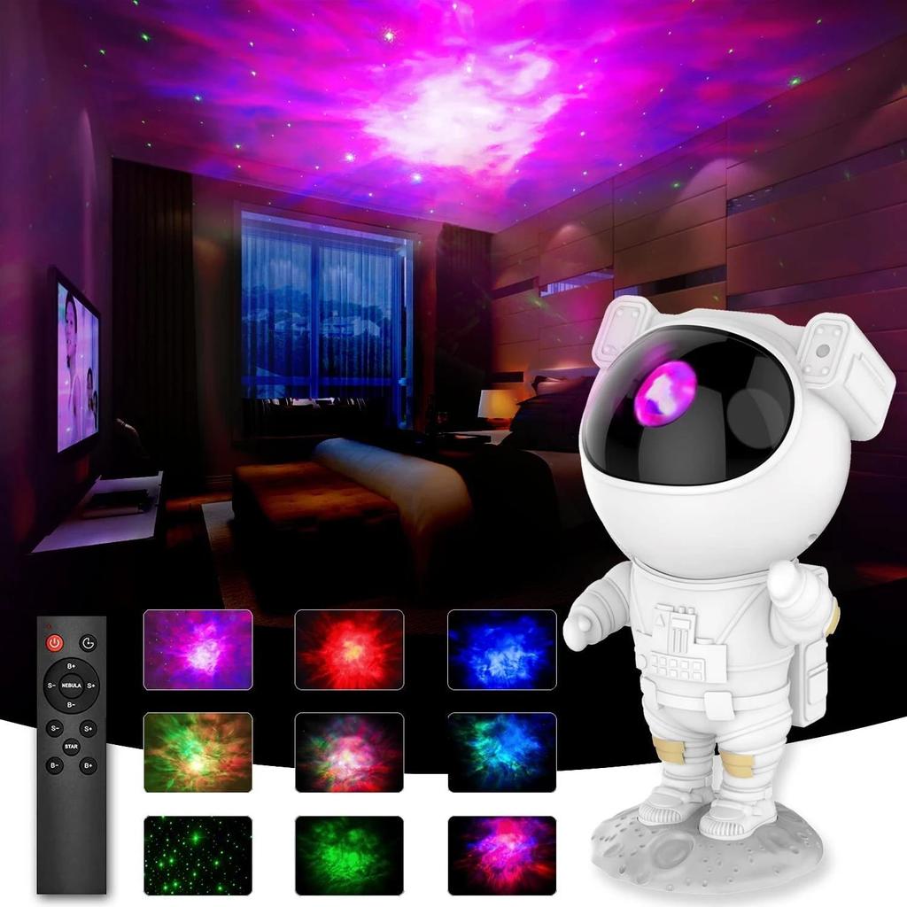 Proiector de Stele Astronaut, Lampa de Veghe cu 17 filme, Transforma camera copilului intr-o excursie printre stele, Reglare 360 de grade, LED, Telecomanda, Alb, ENGROSS - imagine 2