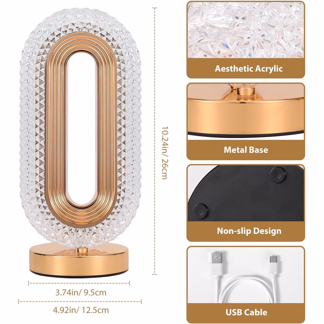 Lampa Diamond Crystal LED cu 3 temperaturi de culoare, alb rece, alb cald, neutru, culoare auriu, ENGROSS - imagine 2